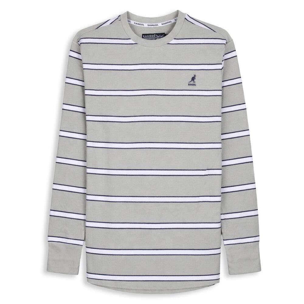 Kangol Long Sleeve T-Shirt Men's Small Gray White Blue Striped Crewneck NWT